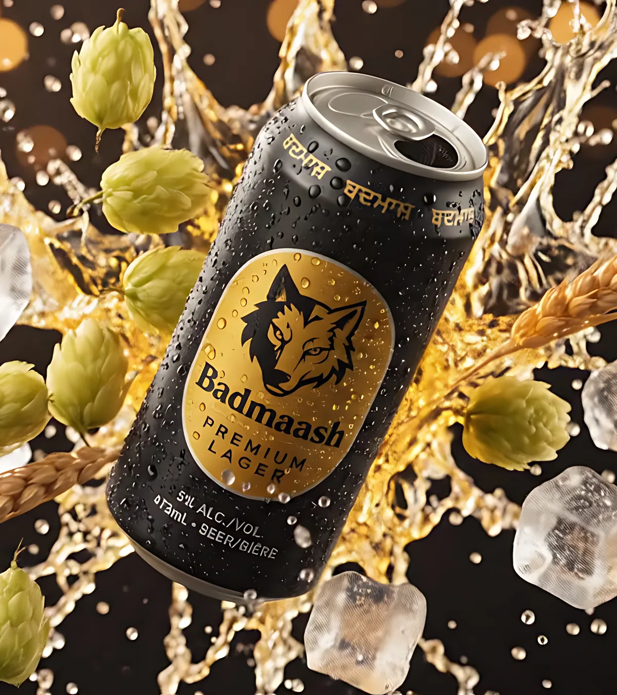 Badmaash can tumbling through lager, hops, wheat and ice